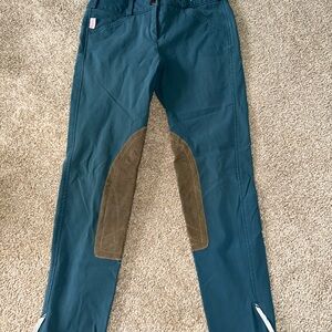 Teal Riding Pants with Brown Patches